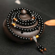 Buddha Stones Black Obsidian Tiger Eye Blessing Mala Bracelet Mala Bracelet BS 1