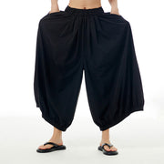 Buddha Stones Solid Color Loose Elastic Waist Wide Leg Pants With Pockets