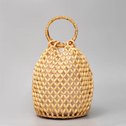 Buddha Stones Hand-woven Wooden Beads Bamboo Handle Shoulder Bag Handbag Handbags BS Yellow 20*20*28.6cm