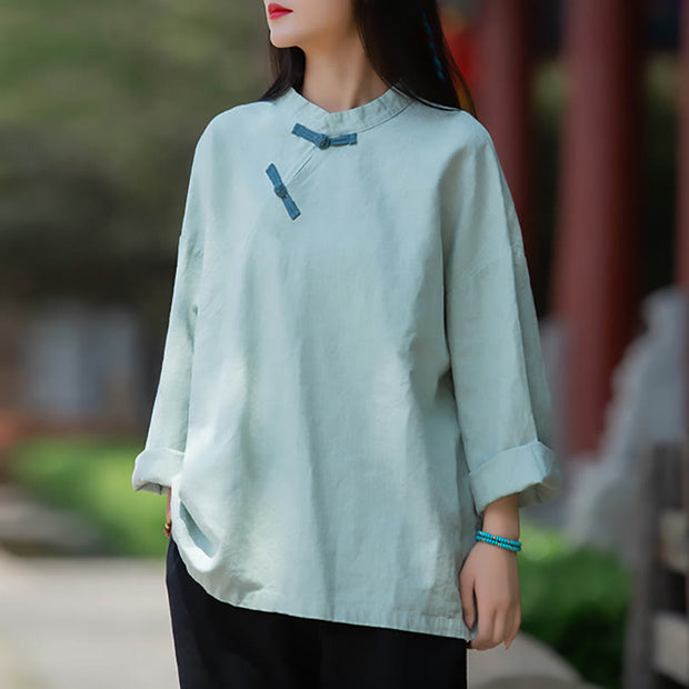 Buddha Stones Ramie Linen Loose Blouse Women Long Sleeve Shirt Chinese Hanfu Top