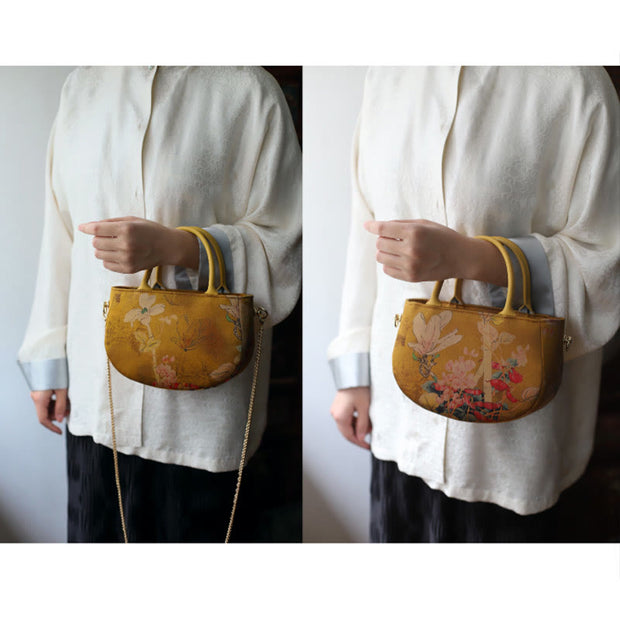 Buddha Stones Vintage Flower Peony Metal Chain Zipper Handbag Crossbody Bag Shoulder Bag Handbags BS 11