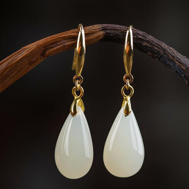 Buddha Stones Hetian White Jade Water Drop Luck Blessing Dangle Earrings (Extra 30% Off | USE CODE: FS30) - image 13