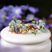 Buddha Stones Green Aventurine Garnet Bead Flower Petal Luck Bracelet