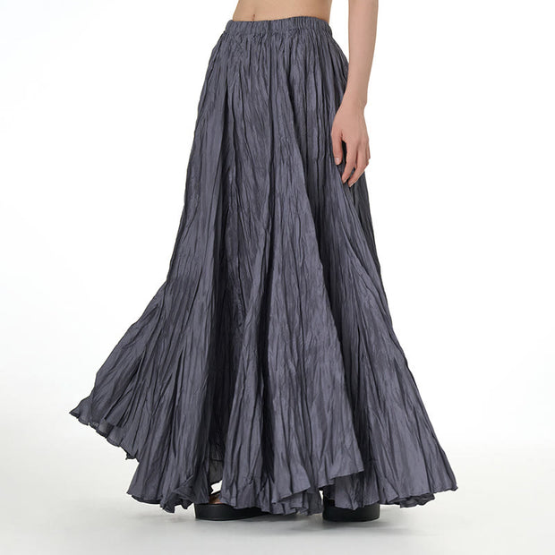 Buddha Stones Solid Color Loose Long Elastic Waist Skirt 1