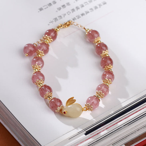Buddha Stones 925 Sterling Silver Strawberry Quartz Year of the Rabbit Hetian Jade Moonstone Healing Bracelet (Extra 35% Off | USE CODE: FS35) - image 1