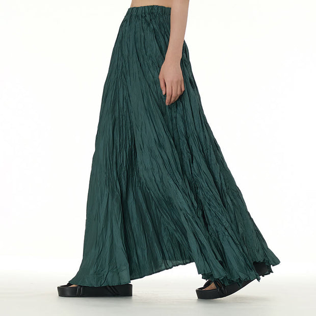 Buddha Stones Solid Color Loose Long Elastic Waist Skirt 74