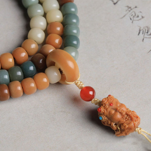 Buddha Stones 108 Mala Beads Gradient Bodhi Seed Green Tara Buddha Engraved Peace Harmony Bracelet Mala Bracelet BS 4