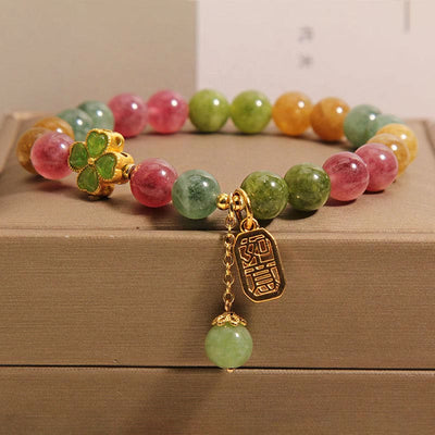 FREE Today: As One Wishes Strength Colorful Tourmaline Jade Four Leaf Clover Bracelet