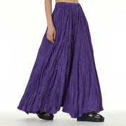 Buddha Stones Solid Color Loose Long Elastic Waist Skirt 81