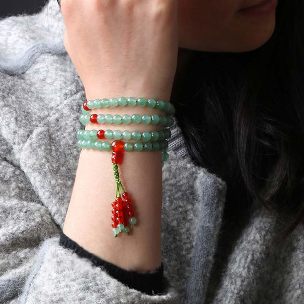 Buddha Stones 108 Beads Green Aventurine Red Agate Luck Mala Bracelet