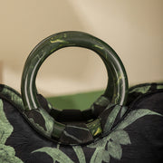 Buddha Stones Black Green Orchids Print Vintage Handbag Handbags BS 4