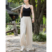 Buddha Stones Solid Color Loose Wide Leg Pants With Pockets Wide Leg Pants BS 1