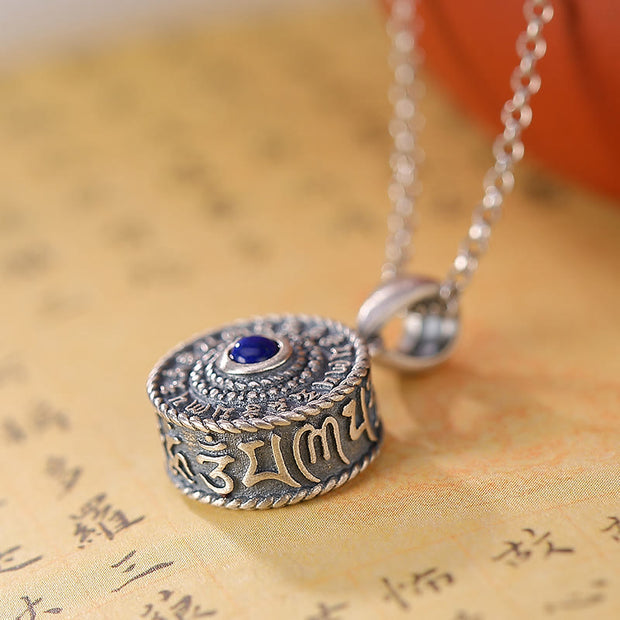 Buddha Stones 925 Sterling Silver Om Mani Padme Hum Lazurite Love Peace Necklace Pendant