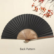 Buddha Stones Pine Tree Garden Peony Handheld Paper Bamboo Folding Fan 26cm 16