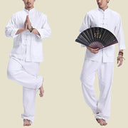 Buddha Stones Chinese Frog Button Design Meditation Prayer Cotton Linen Spiritual Zen Practice Yoga Clothing Men's Set Clothes BS 6