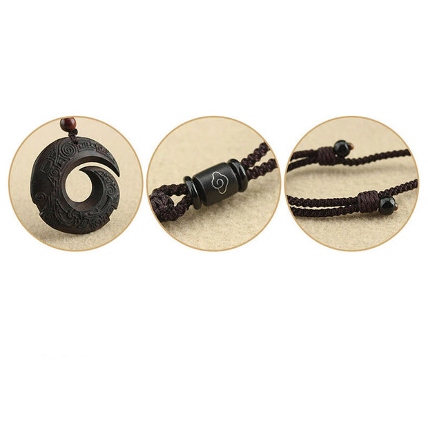 Buddha Stones Ebony Wood Sandalwood One's Luck Improves Design Pattern Peace Necklace Pendant Necklaces & Pendants BS 10