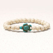 Buddha Stones Natural Stone Sea Turtle Turquoise Blessing Bracelet Bracelet BS White Turquoise