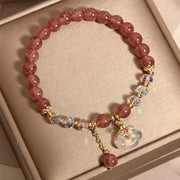 Buddha Stones Natural Strawberry Quartz Crystal White Agate Auspicious Cloud Healing Bracelet
