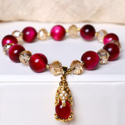 Buddha Stones Red Tiger Eye PiXiu Fox Protection Self Confidence Bracelet