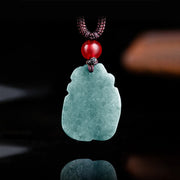 Buddha Stones Natural Green Jade Nine-Tailed Fox Engraved Prosperity Necklace Pendant