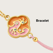 Buddha Stones 18K Gold Plated Copper Two Birds Zircon Healing Necklace Pendant Bracelet Earrings Set Bracelet Necklaces & Pendants BS 9