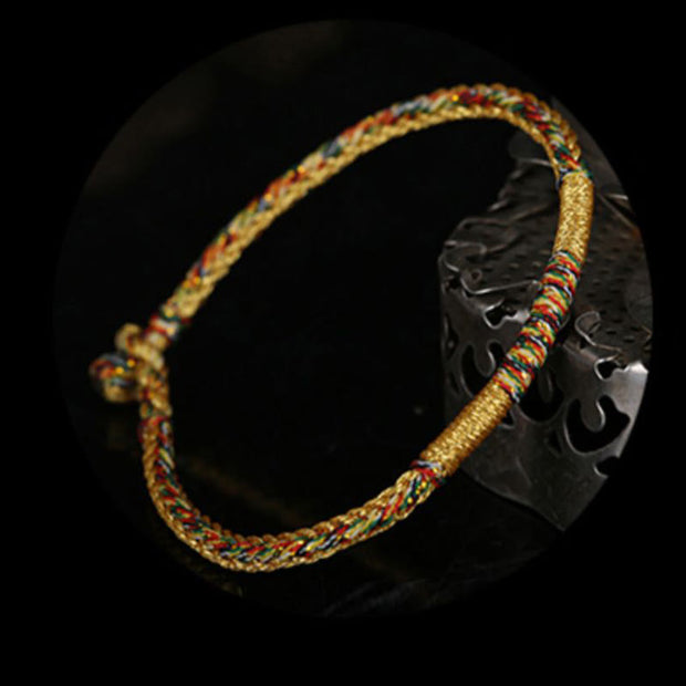 Buddha Stones Handmade Gold Multicolored Rope Protection Braided Bracelet Anklet Bracelet Anklet BS 12