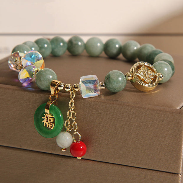 Buddha Stones Strawberry Quartz Jade Fu Character Charm Healing Bracelet Bracelet BS 9