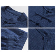 Buddha Stones Frog-Button Plaid Pattern Chinese Tang Suit Half Sleeve Shirt Cotton Linen Men Clothing Men's Shirts BS 7