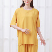 Buddha Stones 2Pcs Half Sleeve T-Shirt Pants Meditation Zen Tai Chi Cotton Linen Clothing Unisex Set 6
