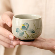 Buddha Stones Hand Painted Lotus Flower Ceramic Teacup Kung Fu Tea Cup Cup BS 2