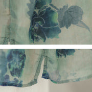 Buddha Stones Blue Jacaranda Flower Design Three Quarter Sleeve Ramie Linen Shirt Women's Shirts BS 10