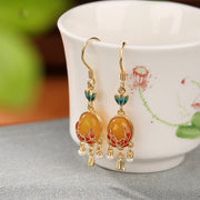 Buddha Stones 925 Sterling Silver Plated Gold Natural Amber Flower Pearl Confidence Ring Earrings Set