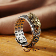 Buddha Stones Tibetan 990 Sterling Silver Om Mani Padme Hum PiXiu Dorje Vajra Heart Sutra Engraved Wealth Ring Ring BS 5