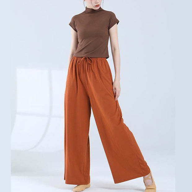 Buddha Stones Loose Cotton Drawstring Wide Leg Pants For Yoga Dance With Pockets Wide Leg Pants BS 32