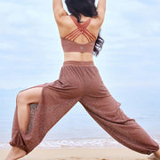 Buddha Stones Cashew Flowers Pattern Loose Harem Trousers Women's Yoga Pants With Side Split Harem Pants BS 7