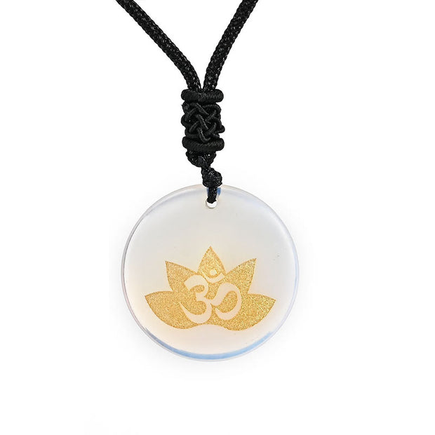 Buddha Stones OM Lotus Symbol Various Crystal Amethyst Tiger Eye Healing Necklace Pendant 13