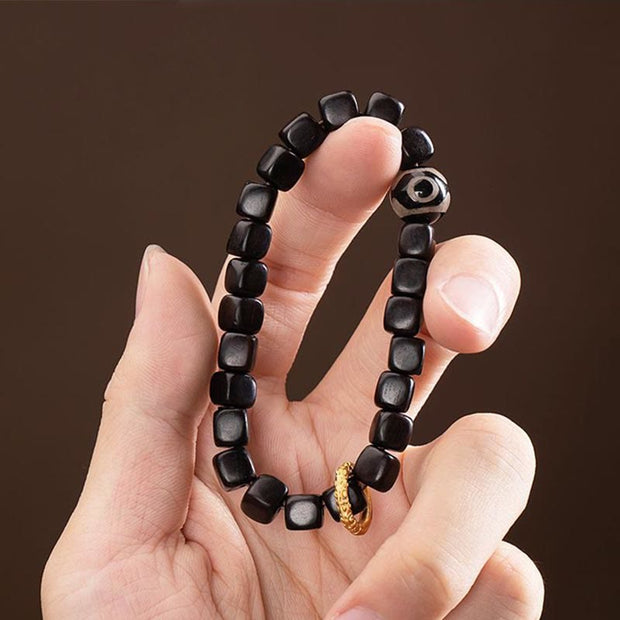 Buddha Stones Tibetan Ebony Wood Dzi Bead Balance Calm Bracelet Bracelet BS 5