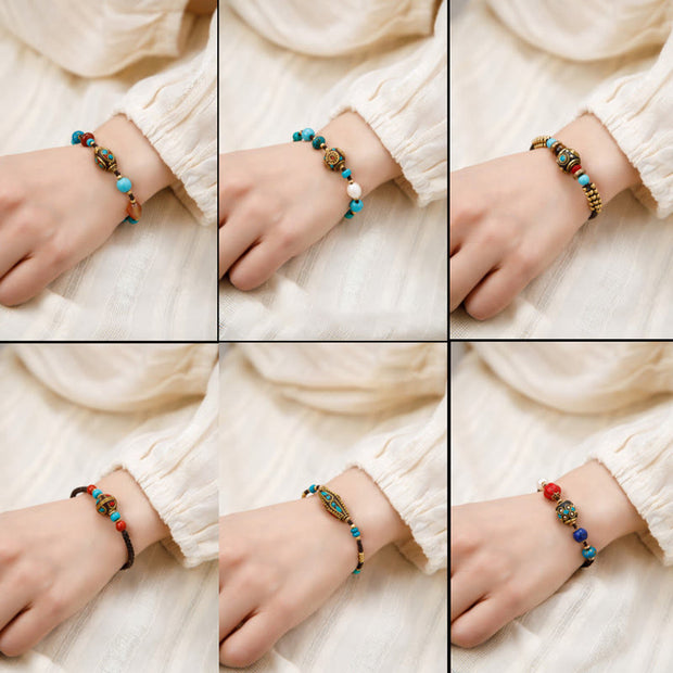 Buddha Stones Tibetan Turquoise Om Mani Padme Hum Protection Strength Bracelet Bracelet BS 12