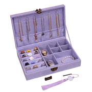 Buddha Stones Simple Design Jewelry Box Organizer Single Layer Flannel Jewelry Storage Box With Lock - Purple28cm*19cm*6.5cm - image 20