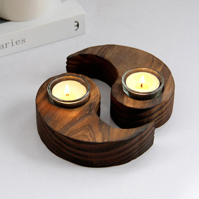 Buddha Stones Yin Yang Wood Candle Holder Meditation Rituals Use Items (Extra 35% Off | USE CODE: FS35) - A Pair of Candle Holder - image 0