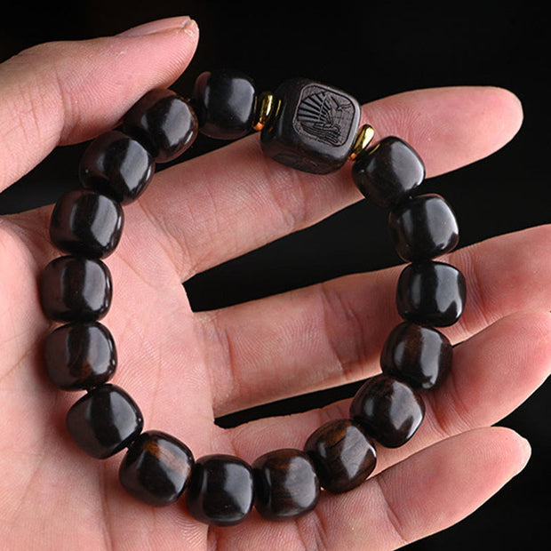 Buddha Stones Tibetan Ebony Wood Barrel Beads Lucky And Treasure Balance Bracelet 4