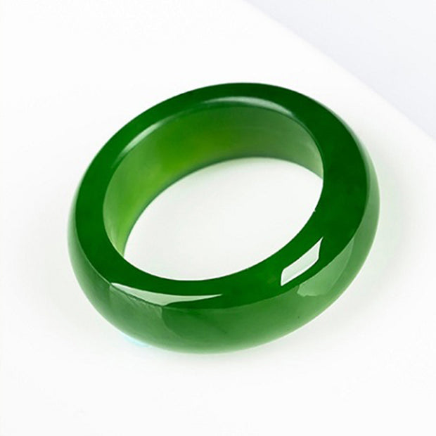 Buddha Stones Round White Jade Cyan Jade Protection Ring Rings BS 3