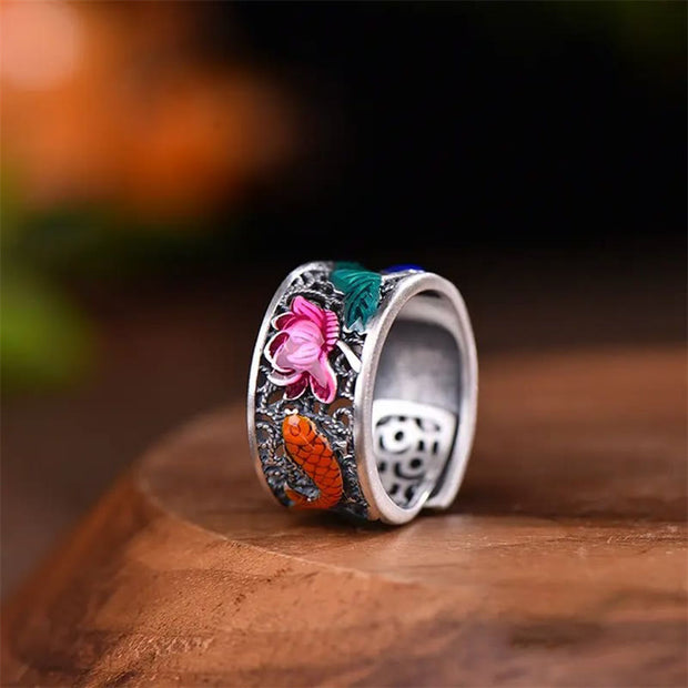 FREE Today: Courage And Perseverance Copper Lotus Heart Sutra Koi Fish Ring FREE FREE 9