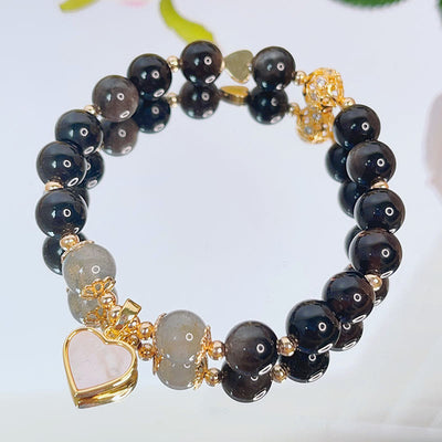 Buddha Stones Natural Silver Sheen Obsidian Love Heart Star Flower Protection Bracelet (Extra 30% Off | USE CODE: FS30)
