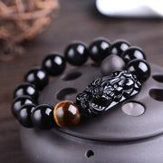Buddha Stones Natural Black Obsidian PiXiu Tiger's Eye Strength Bracelet Bracelet BS 3