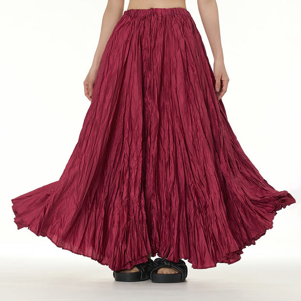 Buddha Stones Solid Color Loose Long Elastic Waist Skirt 55