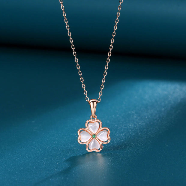 Buddha Stones 925 Sterling Silver Four Leaf Clover Chrysoberyl Cat Eye Love Necklace Pendant (Extra 35% Off | USE CODE: FS35) - Rose Gold - image 6