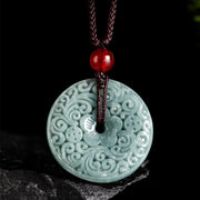 FREE Today: Success And Wealth Green Jade Flower Carved Peace Buckle Necklace Pendant