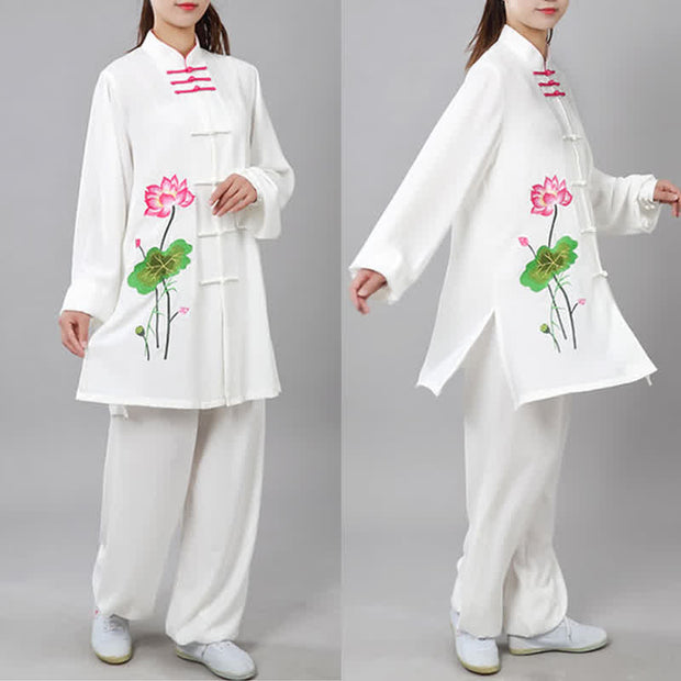 Buddha Stones Lotus Flower Leaf Pattern Tai Chi Meditation Prayer Spiritual Zen Practice Clothing Women's Set