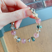 Buddha Stones Natural Strawberry Quartz Colorful Crystal Positive Bracelet